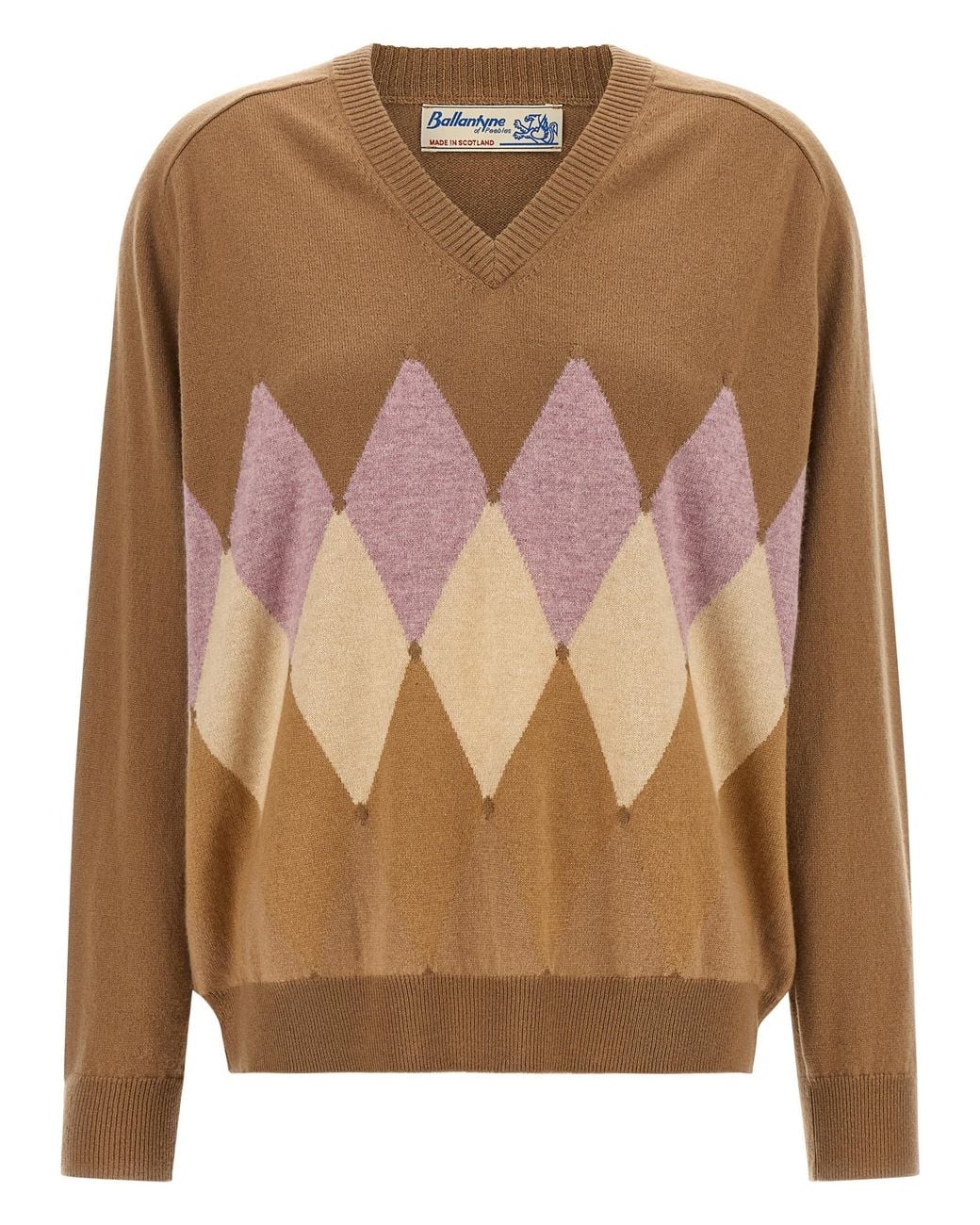 Ballantyne Brown Argyle Intarsia 'New Diamond' Sweater