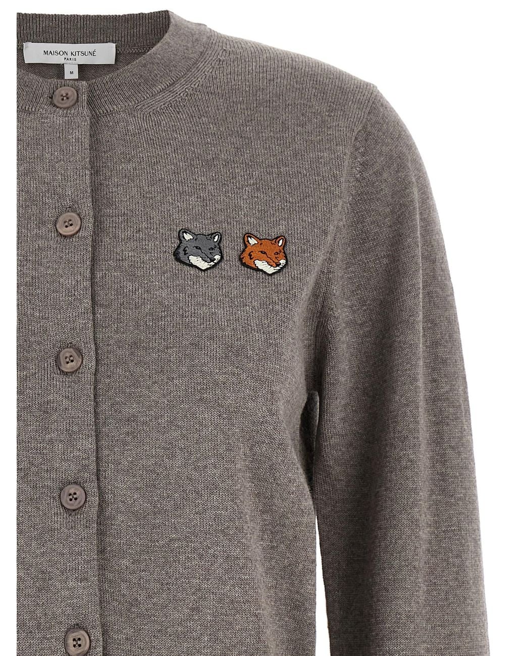 Maison Kitsuné Gray 'Double Fox Head' Cardigan