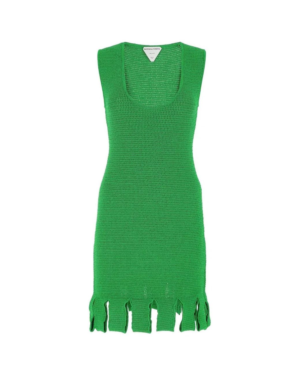 Bottega Veneta Green Grass Stretch Cotton Blend Mini Dress