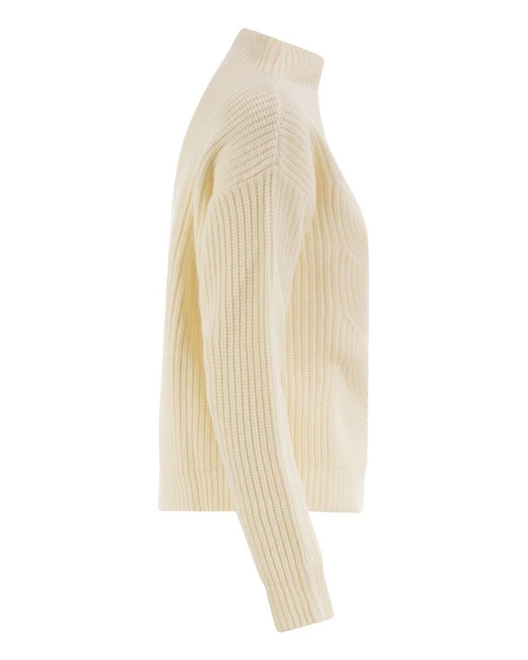 Herno White Pure Wool Jumper With Textured Knit And High Neck