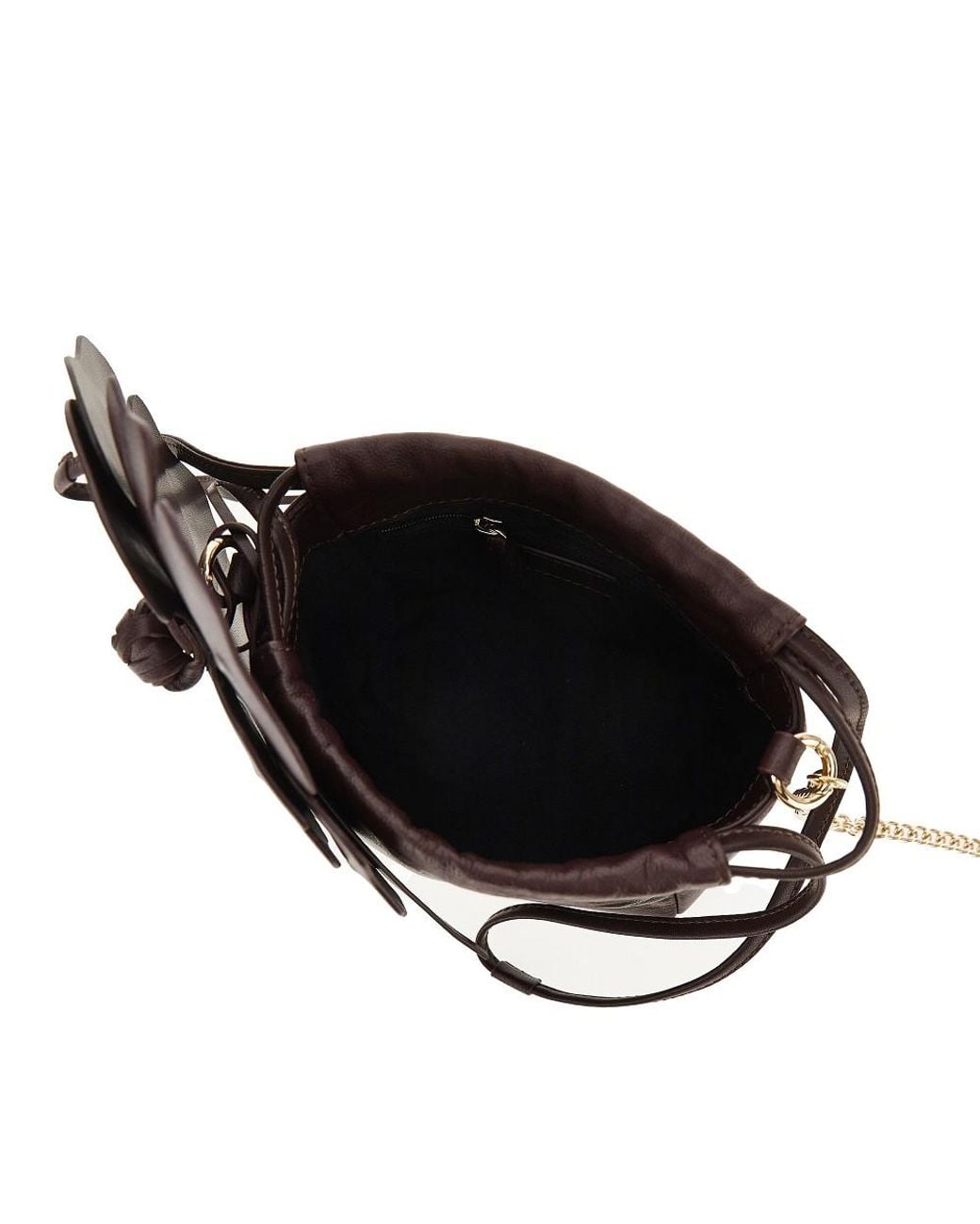Pinko Brown Nappa Leather Bucket Bag With Flower