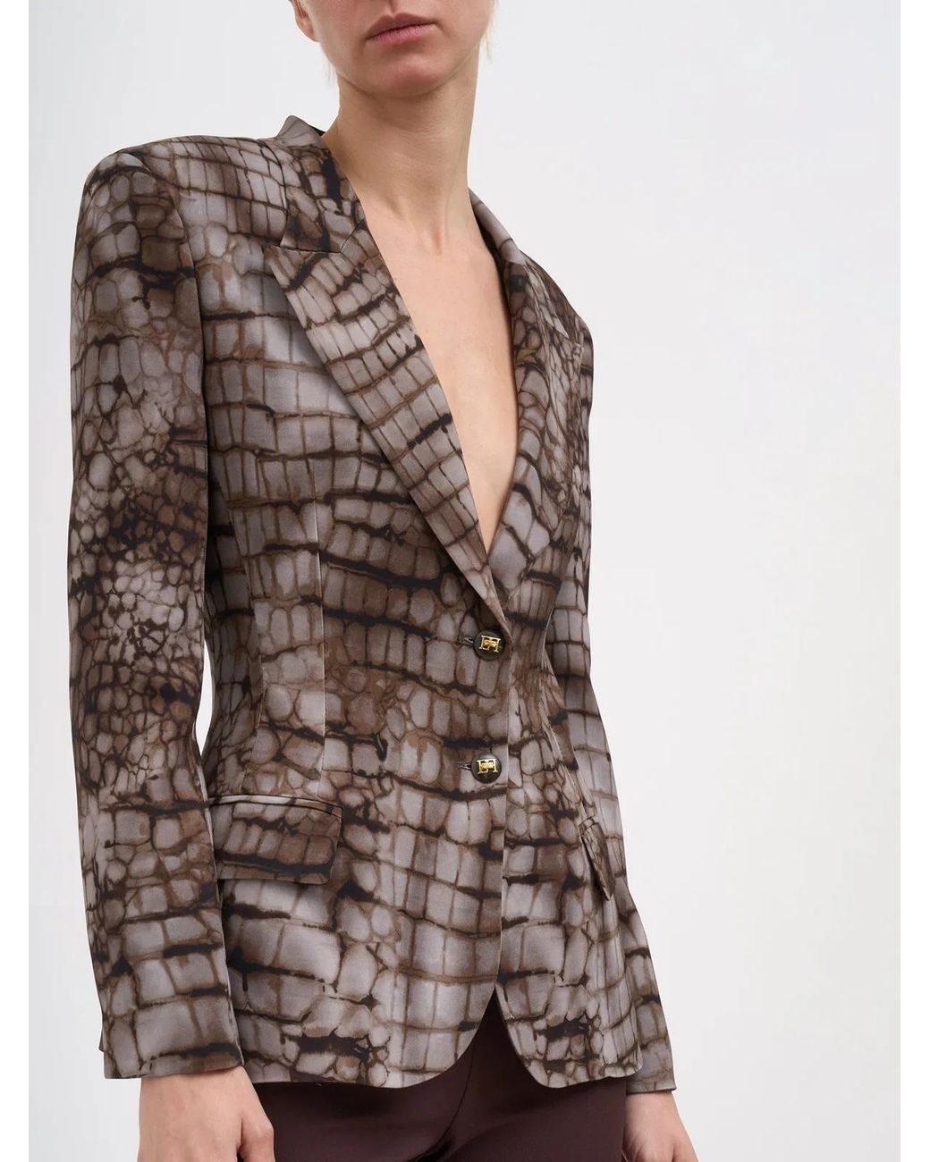 Elisabetta Franchi Brown Crêpe Jacket With Alligator Print