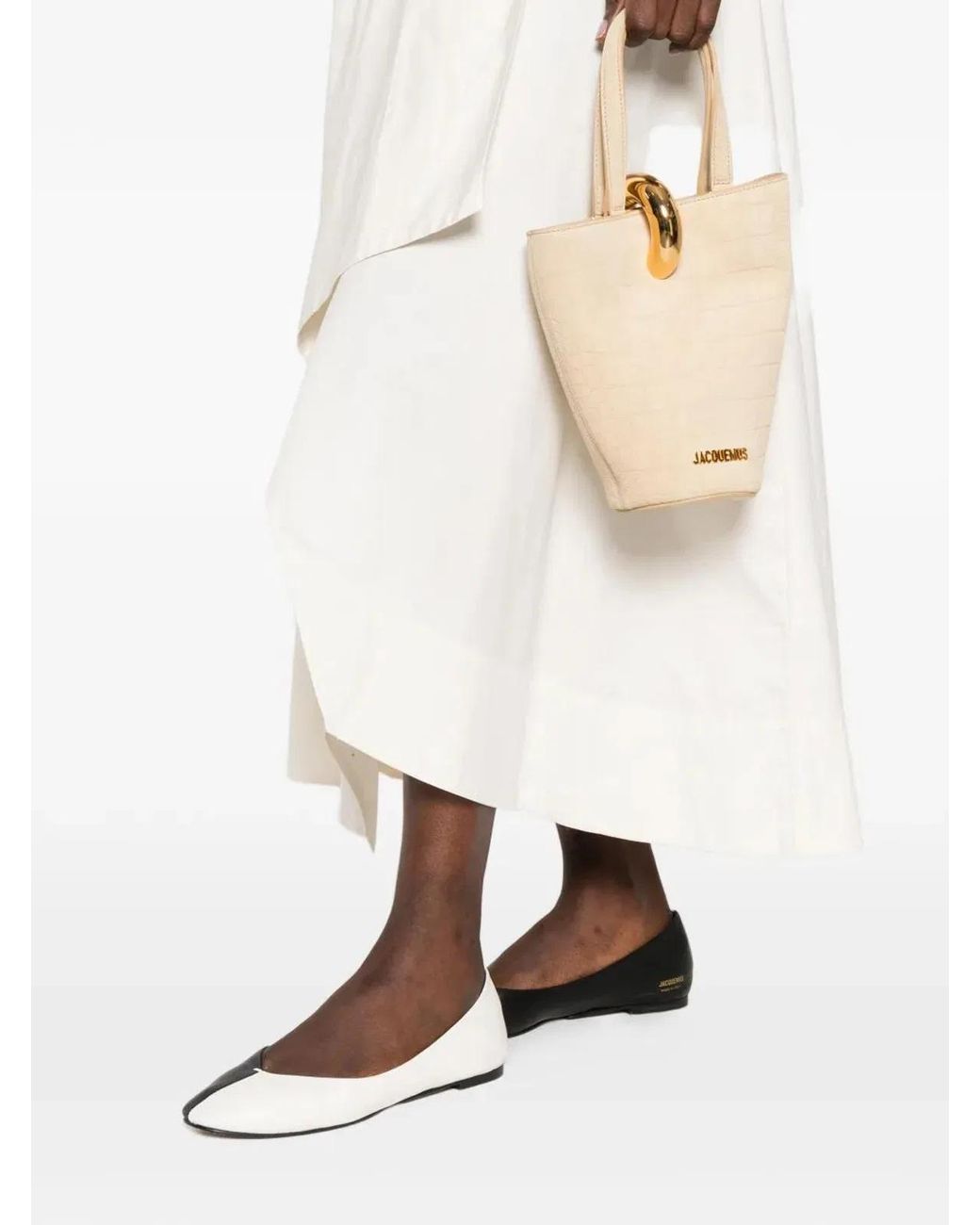 Jacquemus White Crocodile-Effect Suede Tote Bag Le Petit Bambola