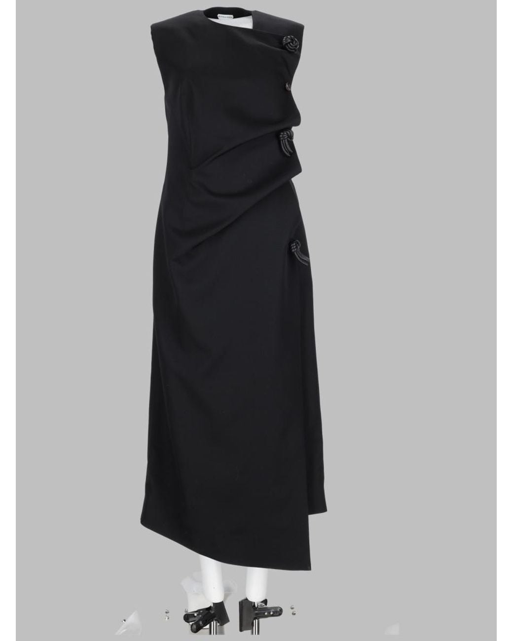 Bottega Veneta Black Abito Midi Con Dettagli "Knot"