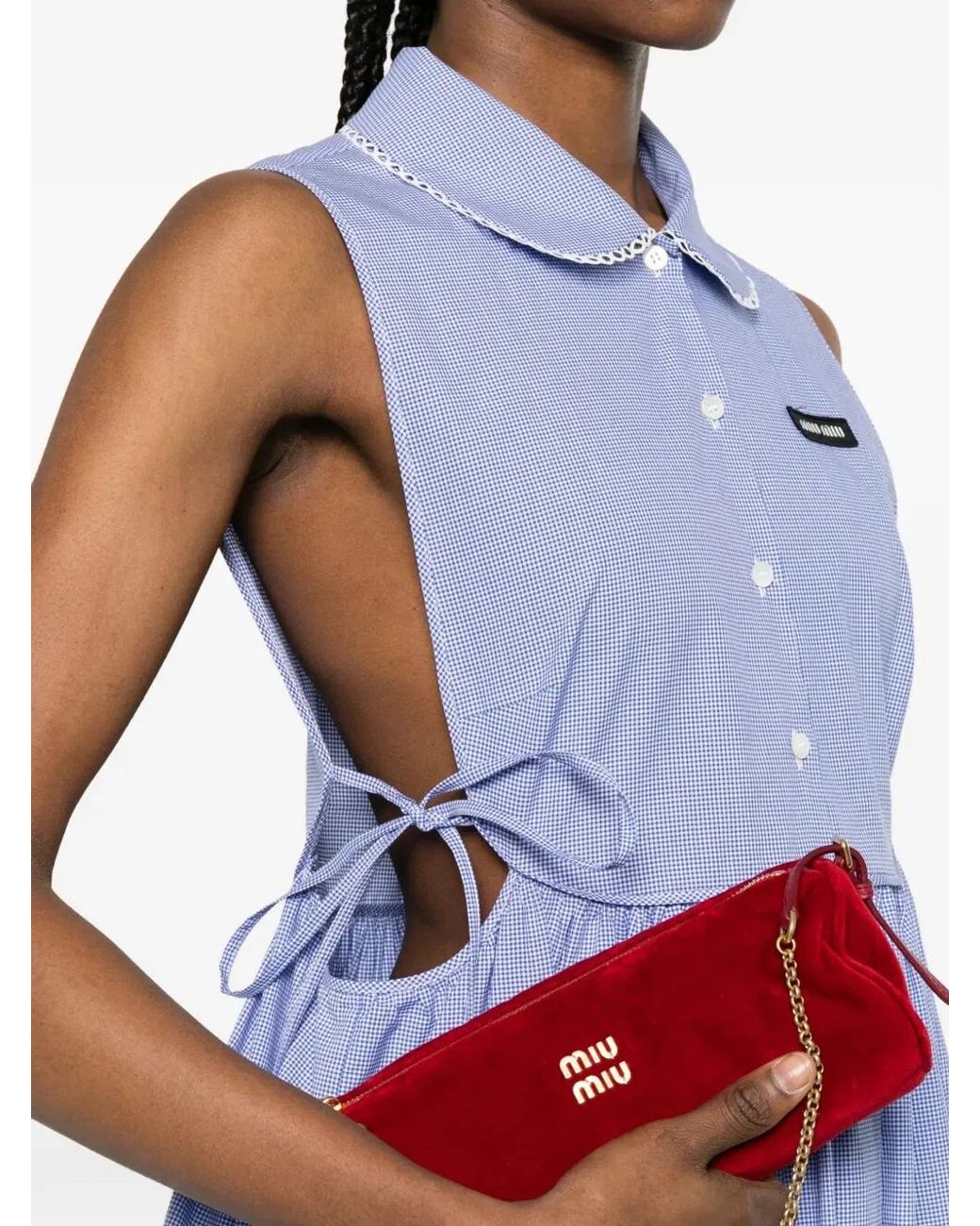 Miu Miu Blue Cotton Dress With Checks