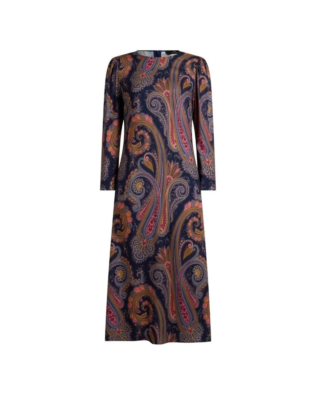Etro Purple Crepe Midi Dress With Paisley Motif
