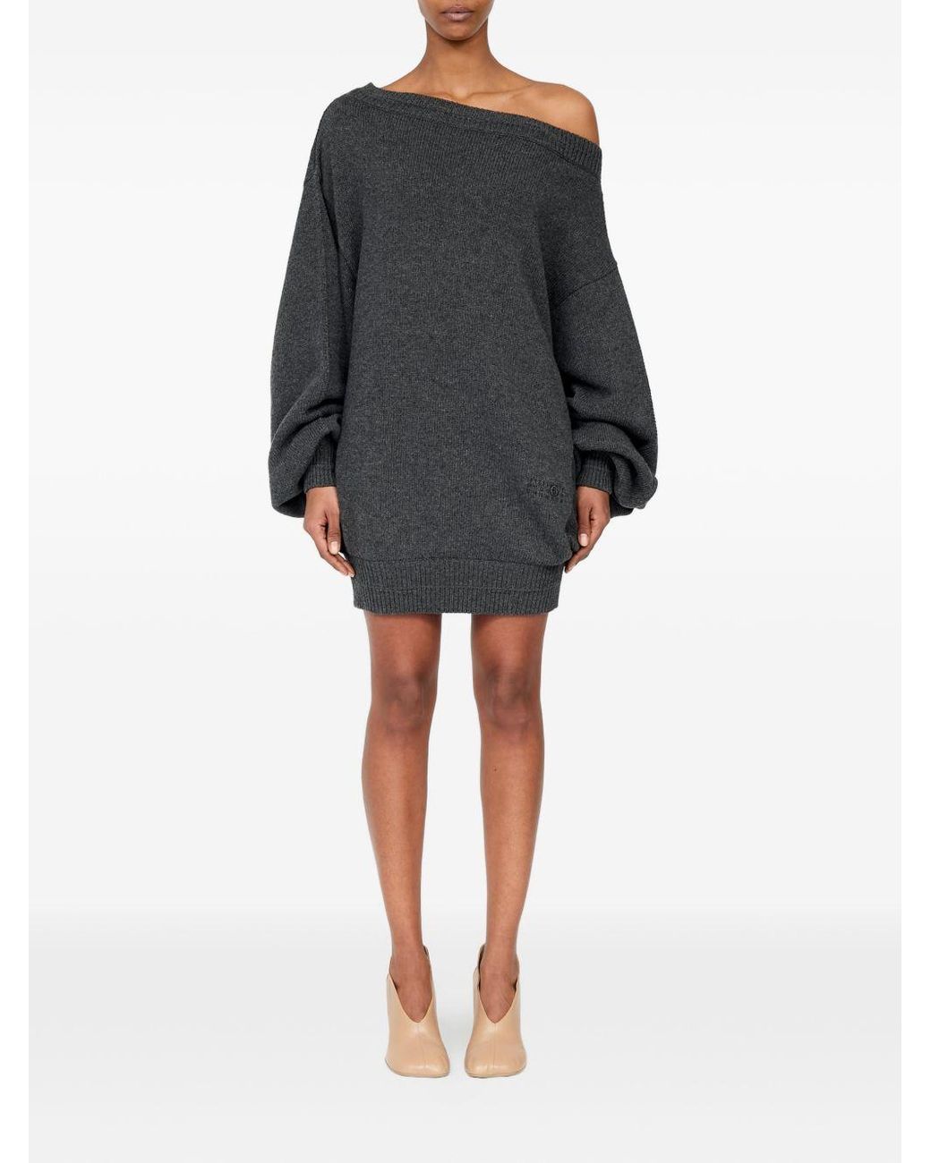 MM6 by Maison Margiela Gray Wool-Blend Mini Dress With Wide Sleeves