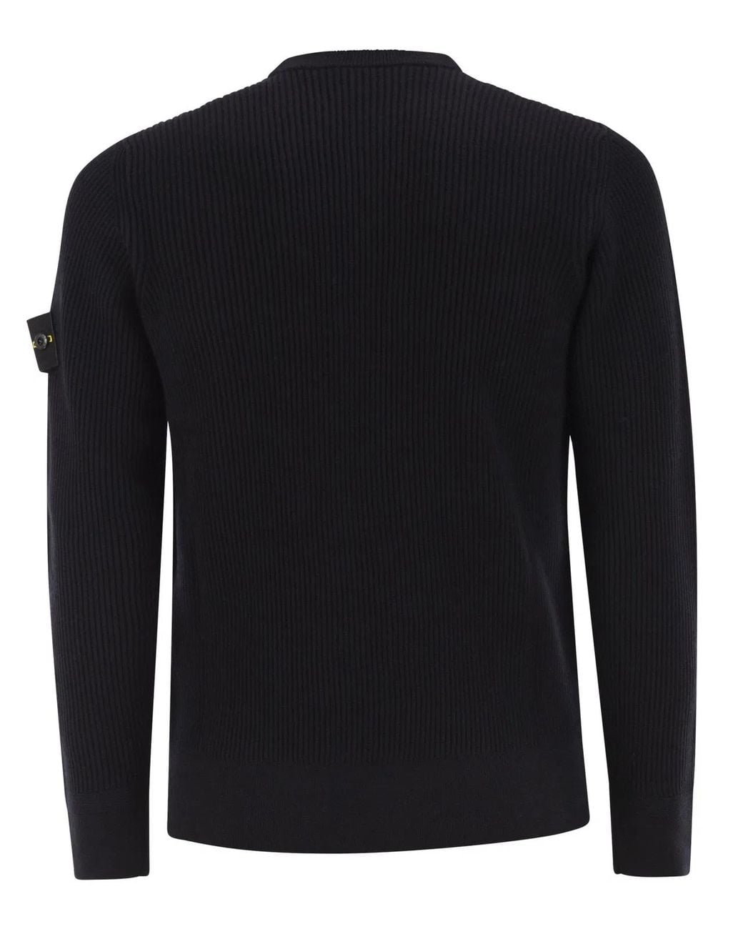 Stone Island Black Crew-Neck Jumper With Ribbed Edges for men
