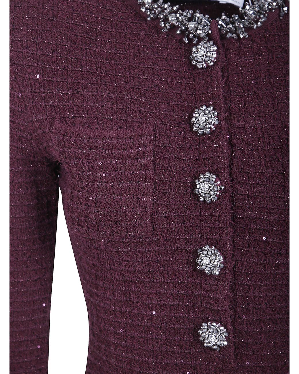 Self-Portrait Purple Burgundy Textured Knit Embellished Mini Dress