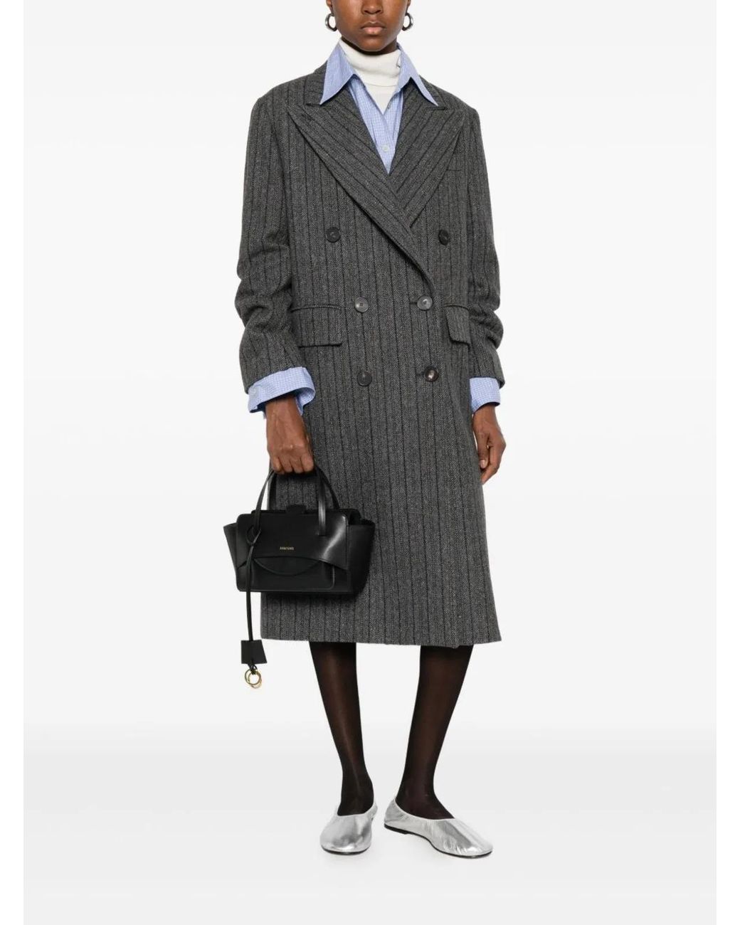 Alberto Biani Gray Wool Double-Breasted Coat