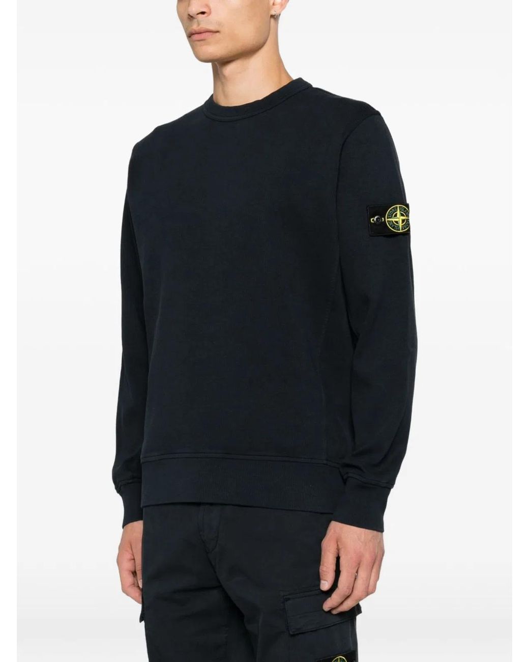 Stone Island Black Cotton Ribbed Crewneck Sweater for men