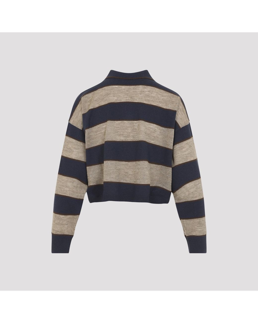 Brunello Cucinelli Blue Sparkling Stripes Cropped Polo Shirt