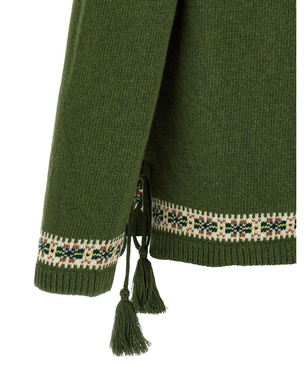Bode Green Virgin Wool Cardigan for men