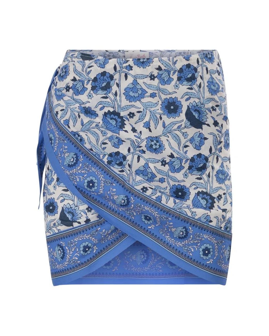 Mc2 Saint Barth Blue Floral Print Cotton Wrap Mini Skirt