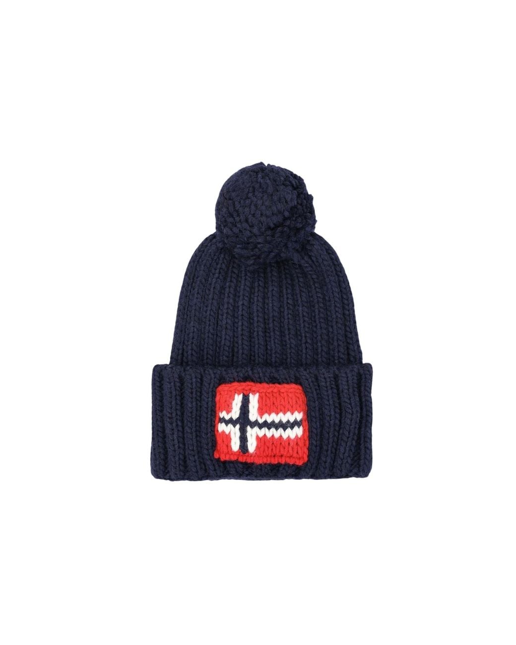 Napapijri Blue Ribbed Pom-Pom Hat for men