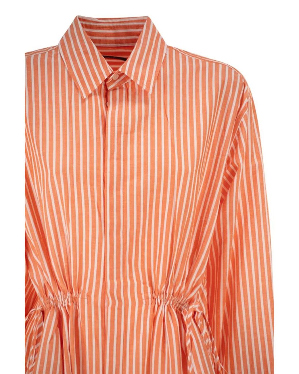 Polo Ralph Lauren Orange Striped Linen Cotton Shirt Dress With Drawstring