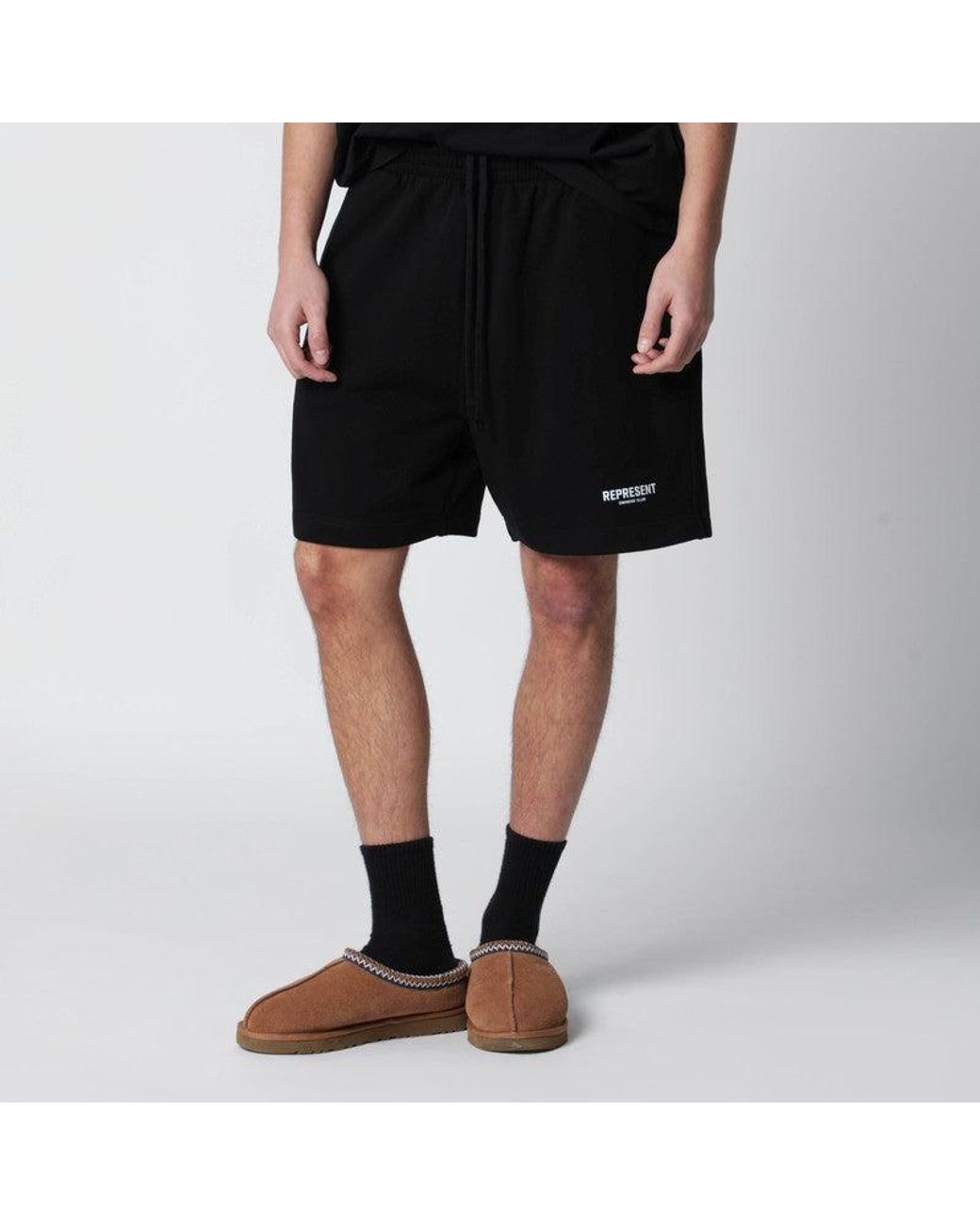 Represent Black Cotton Shorts With Logo for men