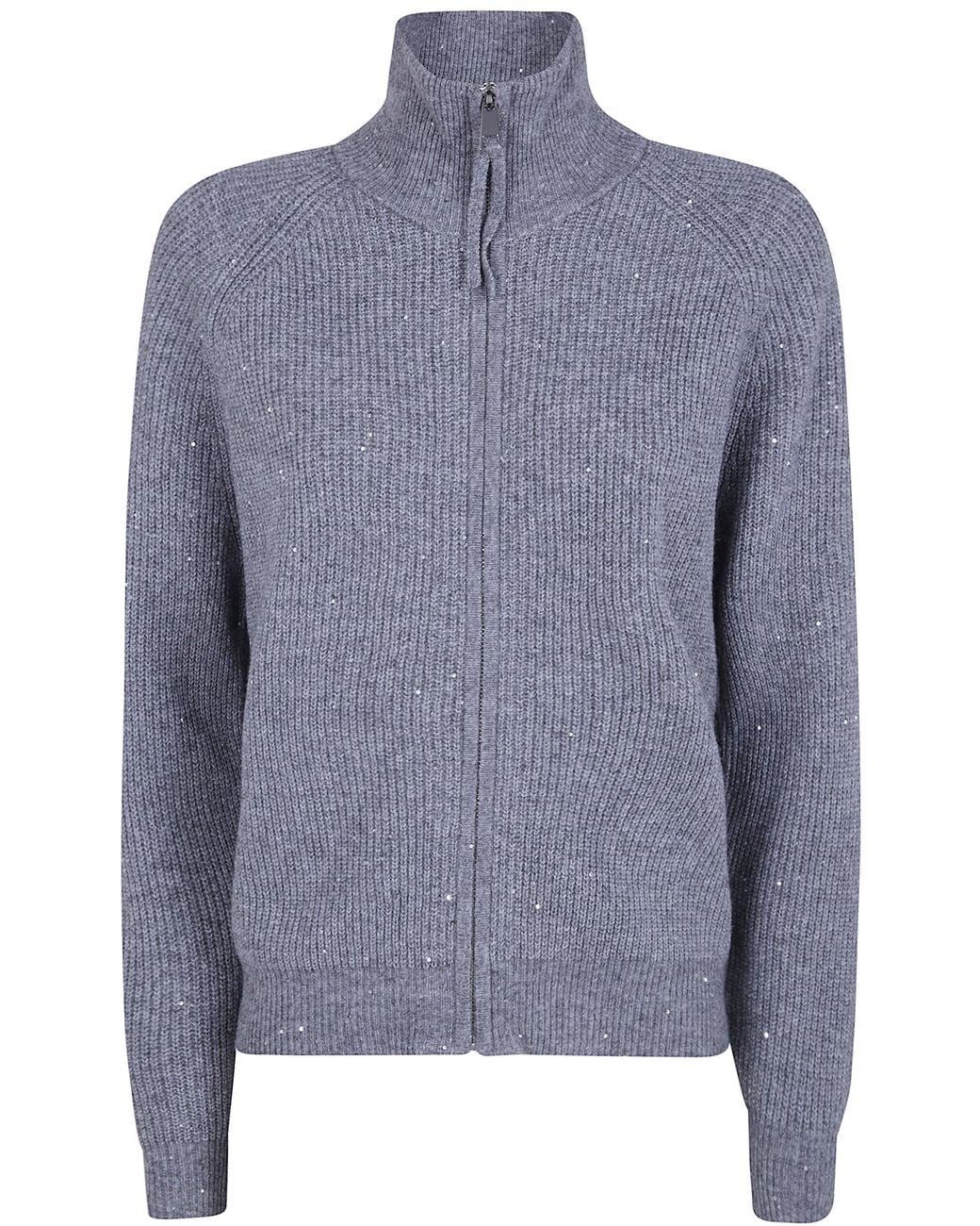 Seventy Blue Long Sleeves Mock Neck Sweater With Pailletes