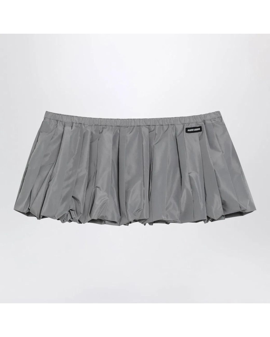 Miu Miu Gray Pleated Balloon Tec Canvas Miniskirt