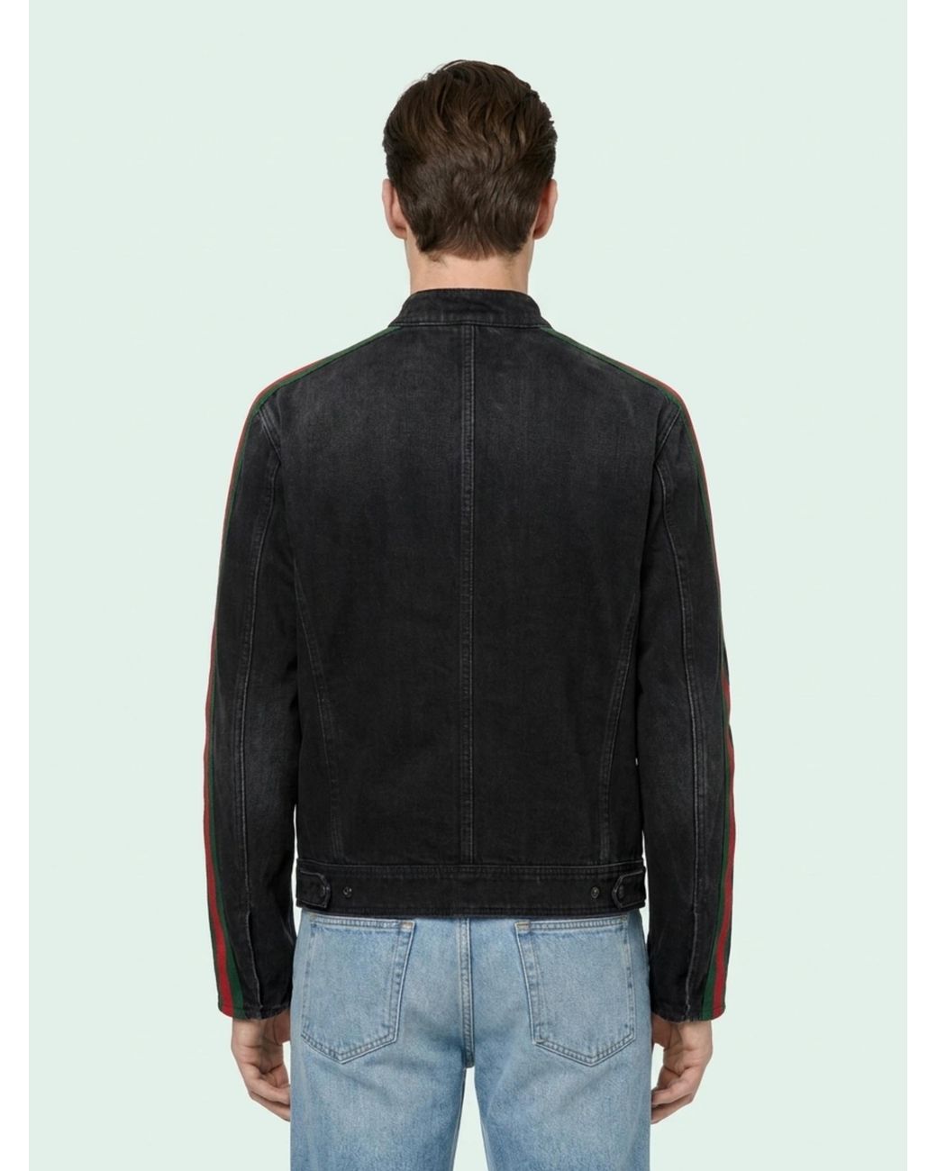 Gucci Black Web Cotton Denim Biker Jacket for men