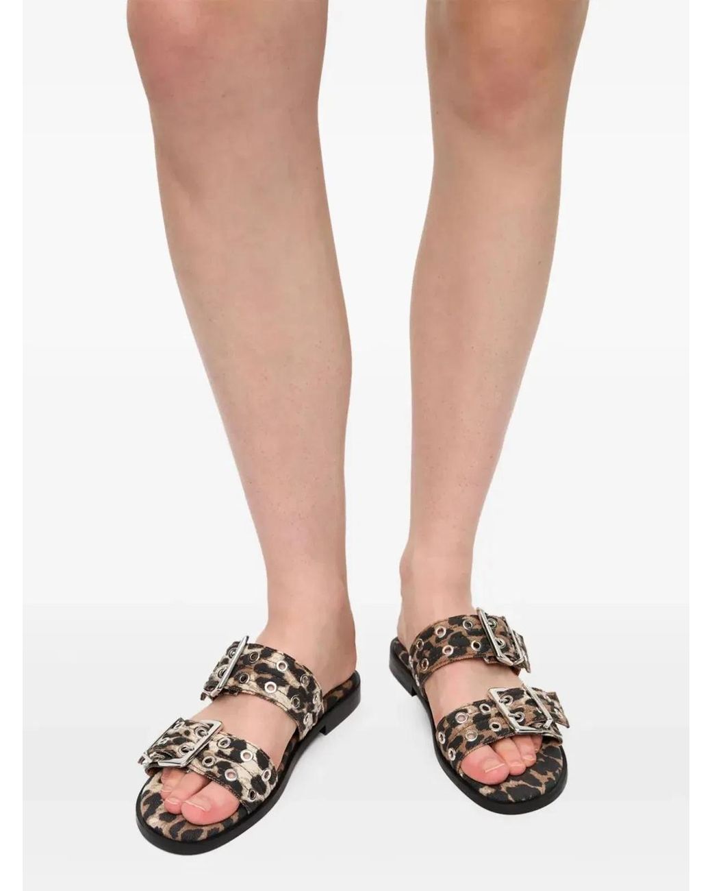 Ganni Black Feminine Buckle Leopard Print Sandals