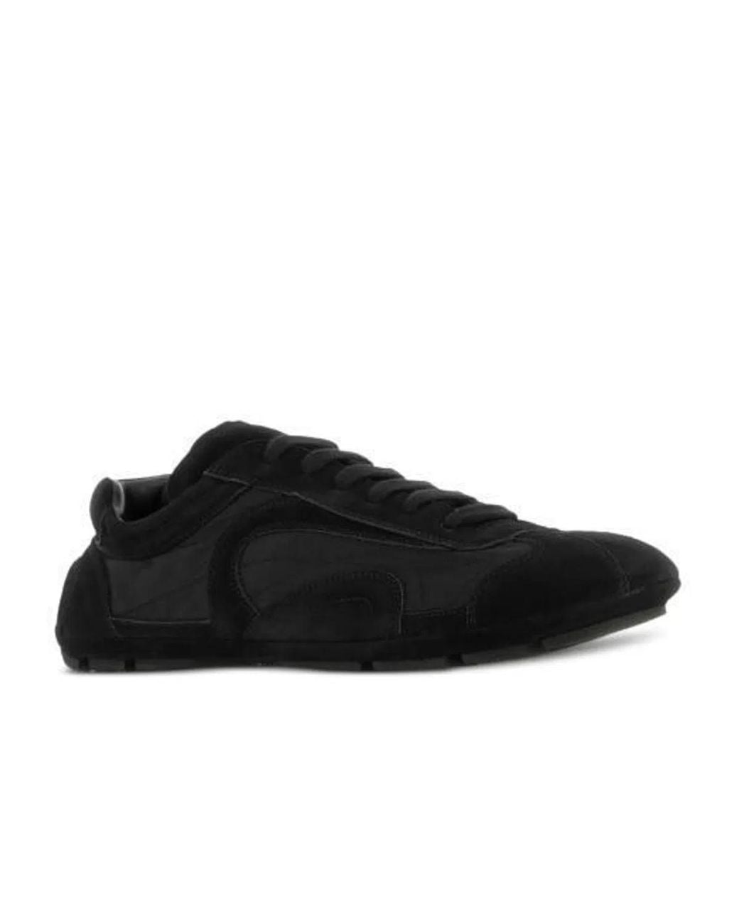 Prada Black Recycled Polyamide Recycled Polyester Calf Leather Flat Shoes for men