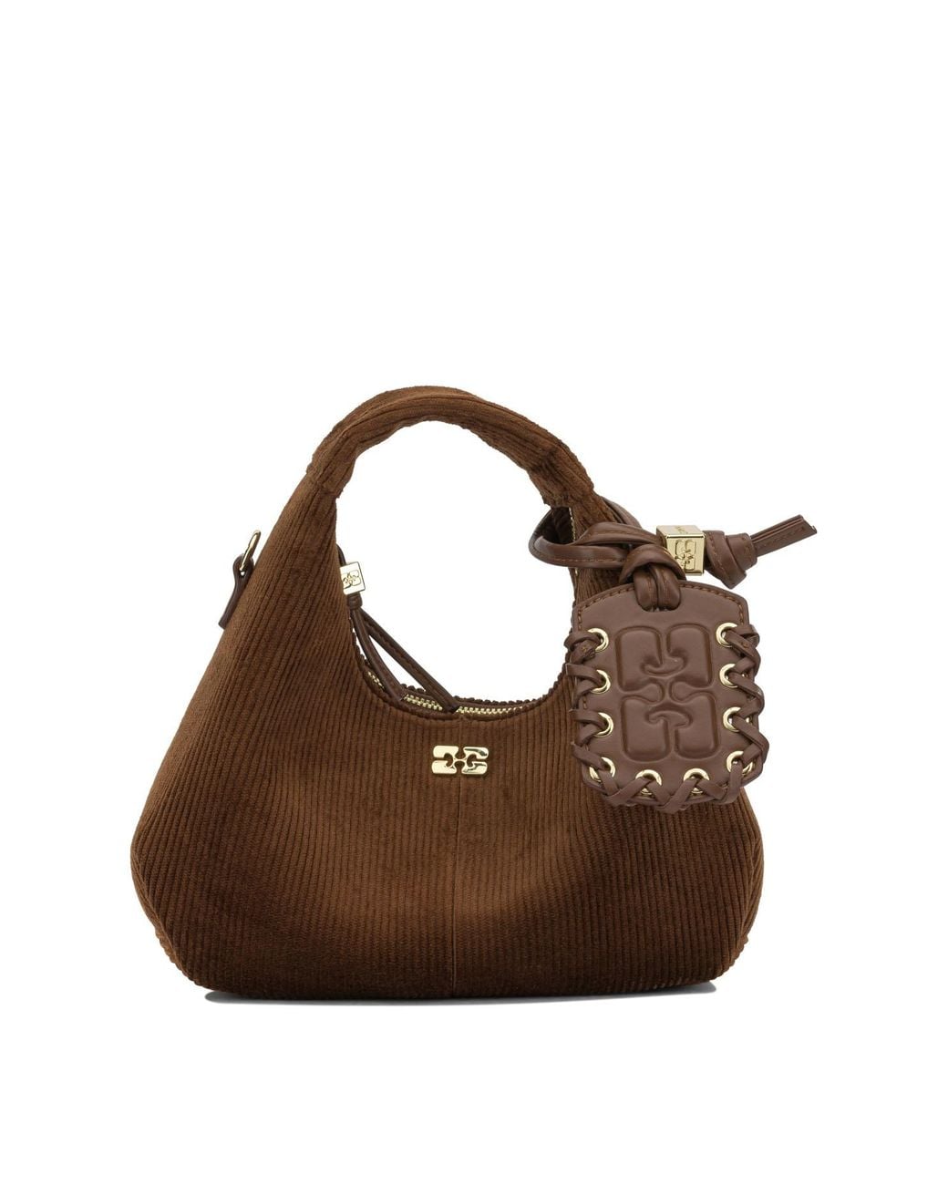 Ganni Brown "Mini Hobo Corduroy" Small Handbag