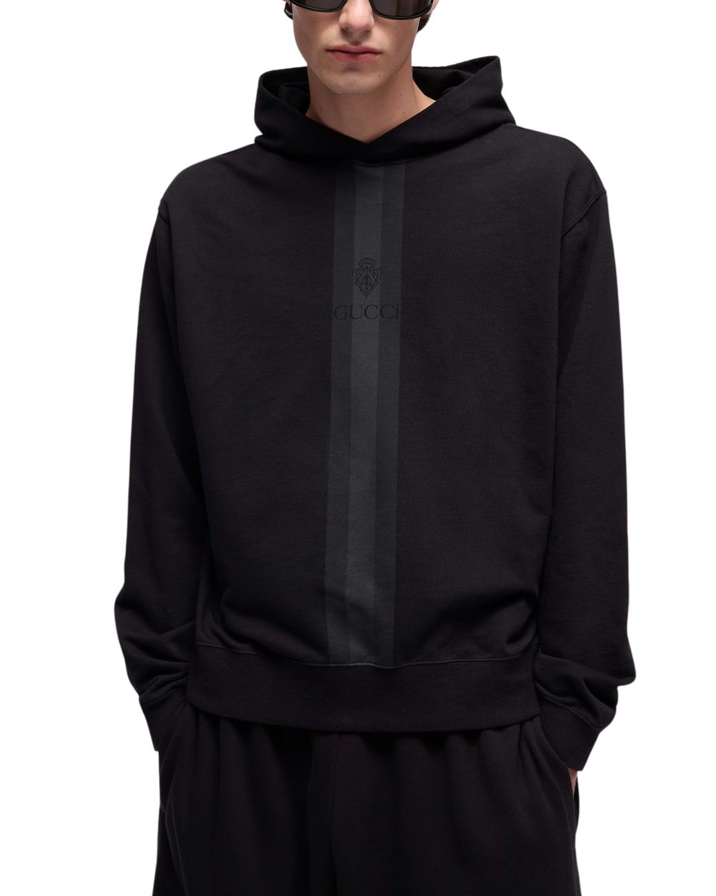 Gucci Black Cotton Hooded Sweatshirt With Muted Web for men