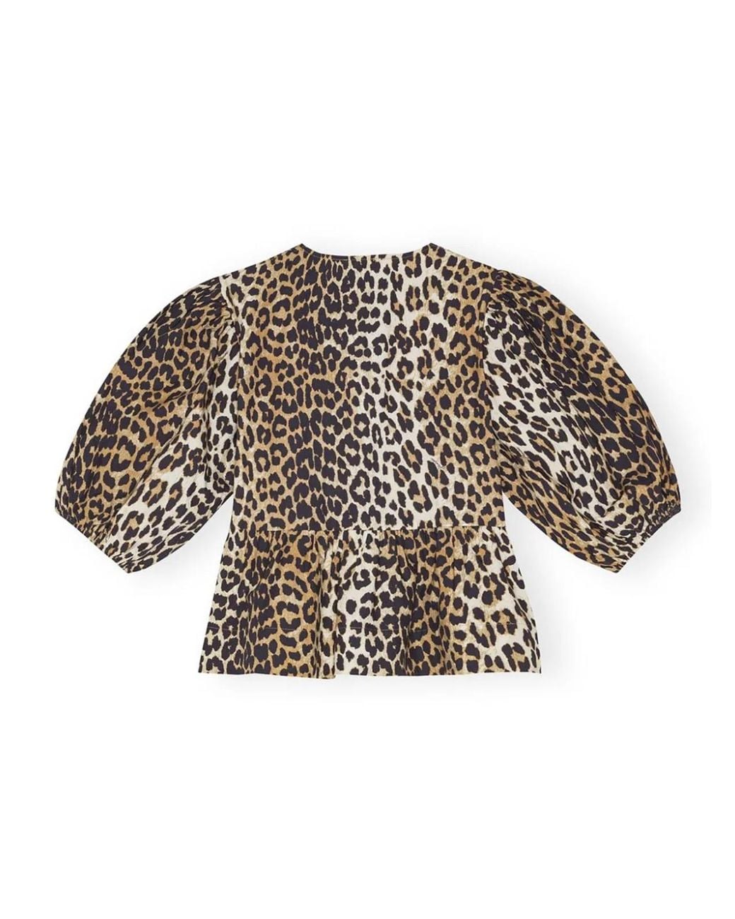 Ganni White Leopard Peplum Tie Blouse