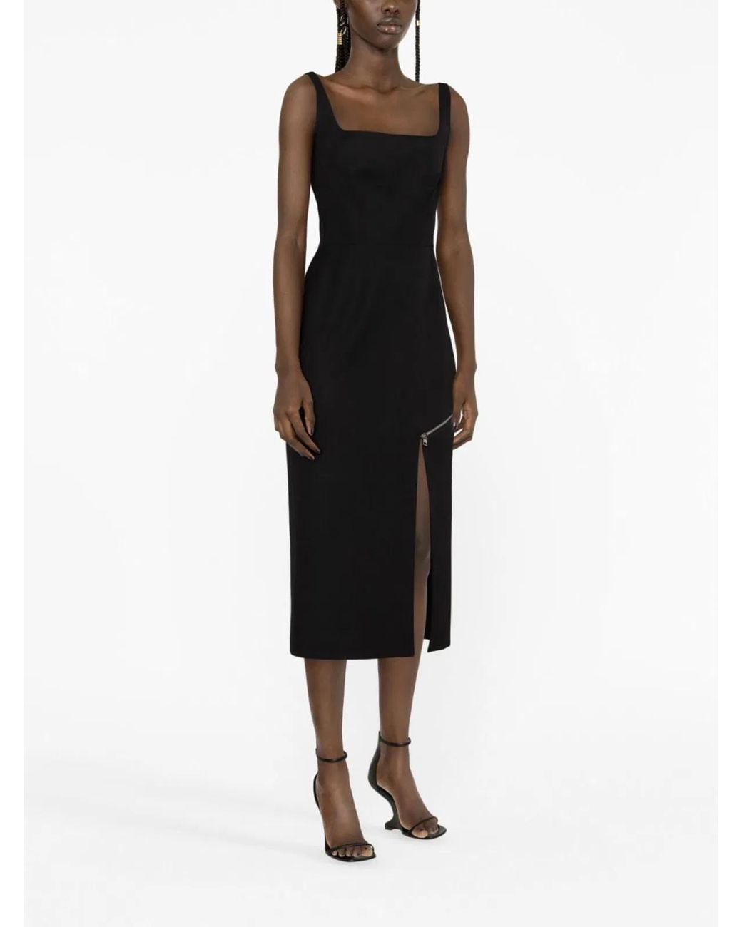 McQueen Black Grain De Poudre Wool Midi Dress
