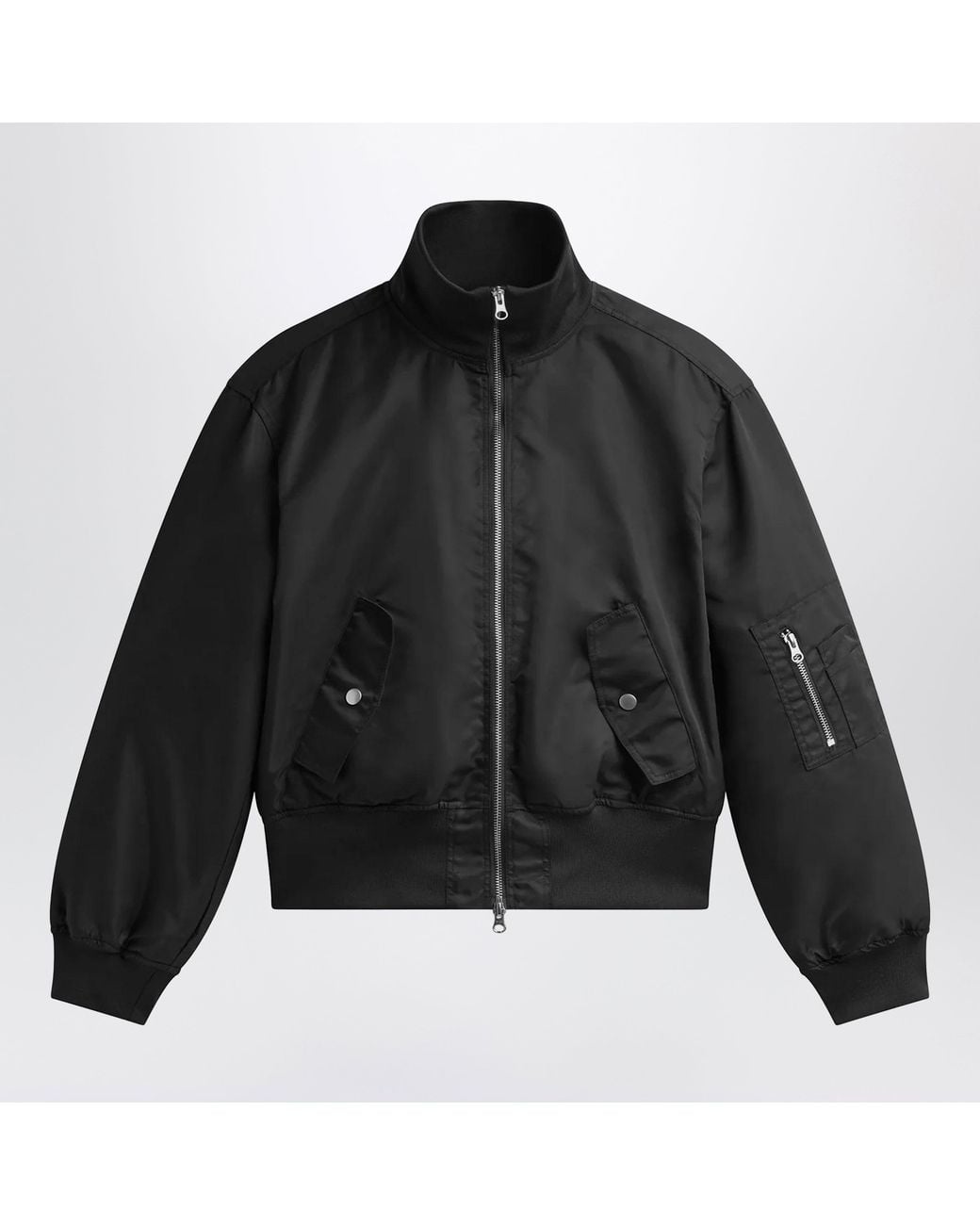 Frankie Shop Black Short Storm Technical Fabric Mini Bomber Jacket