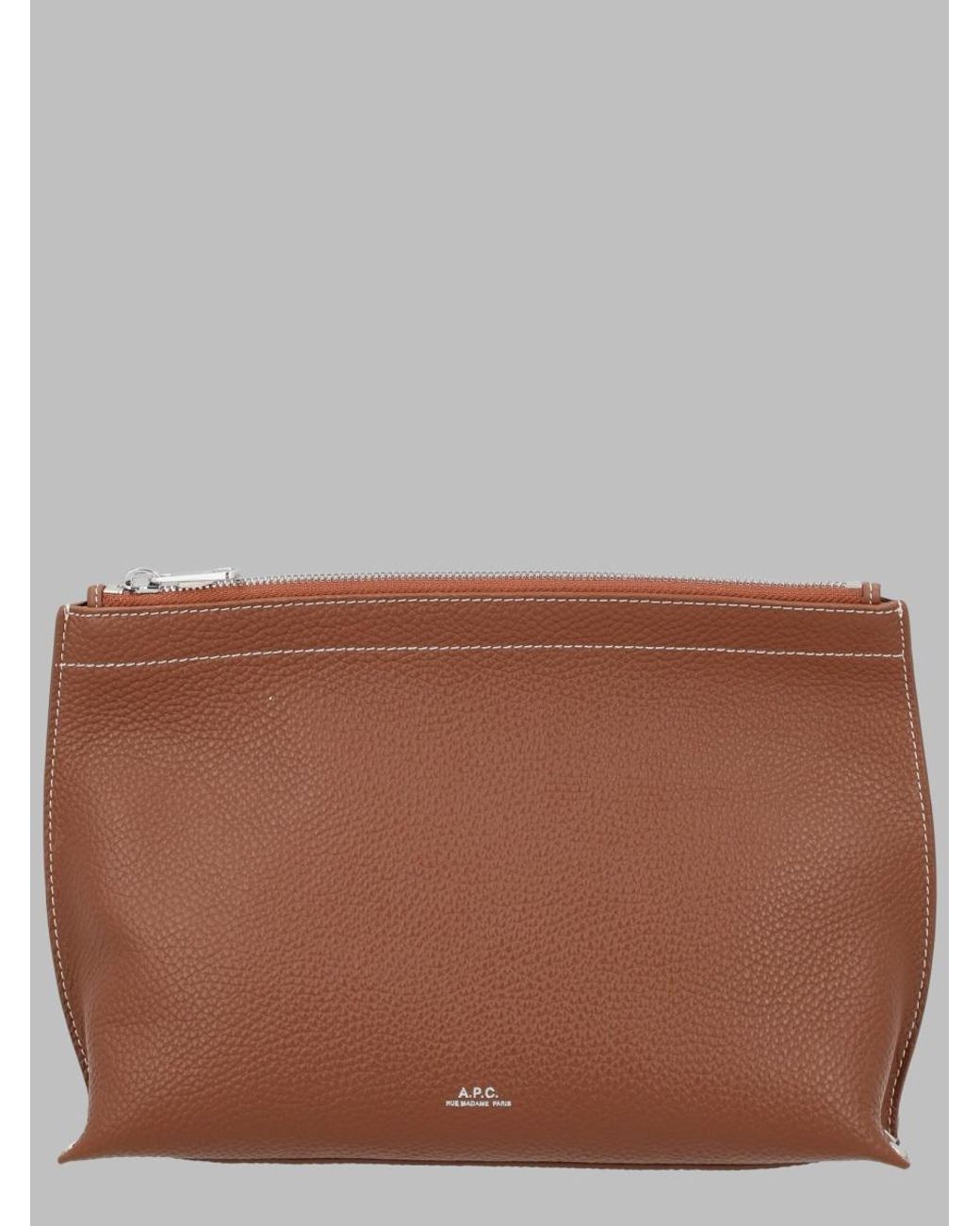 A.P.C. Brown A. P.C. Pebbled Leather Zip Clutch