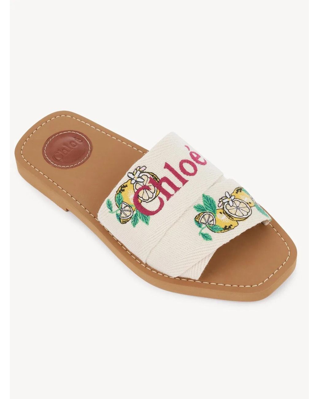 Chloé White Mini Ribbons Embroidered Citrus Motif Sandals