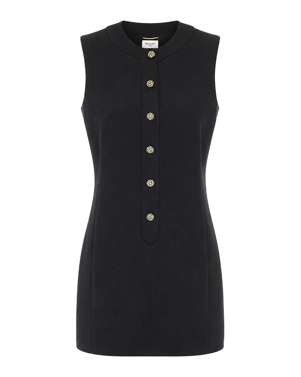 Saint Laurent Black Mini Buttons And Crystals Dress