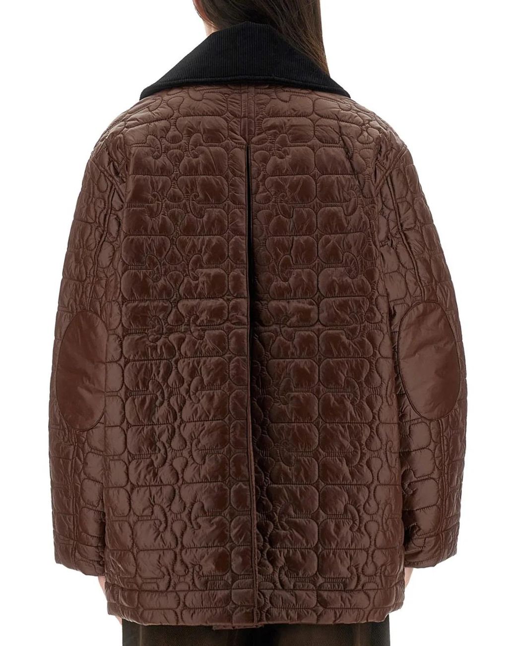 Ganni Brown Quilted Midi Jacket