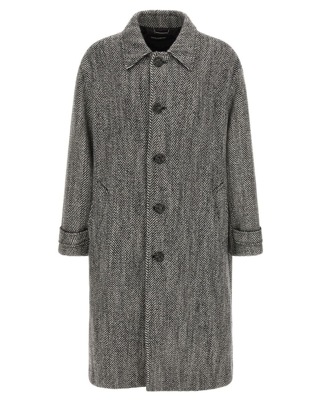 Dolce & Gabbana Gray Dolce&Gabbana 'Chevron' Wool Coat for men