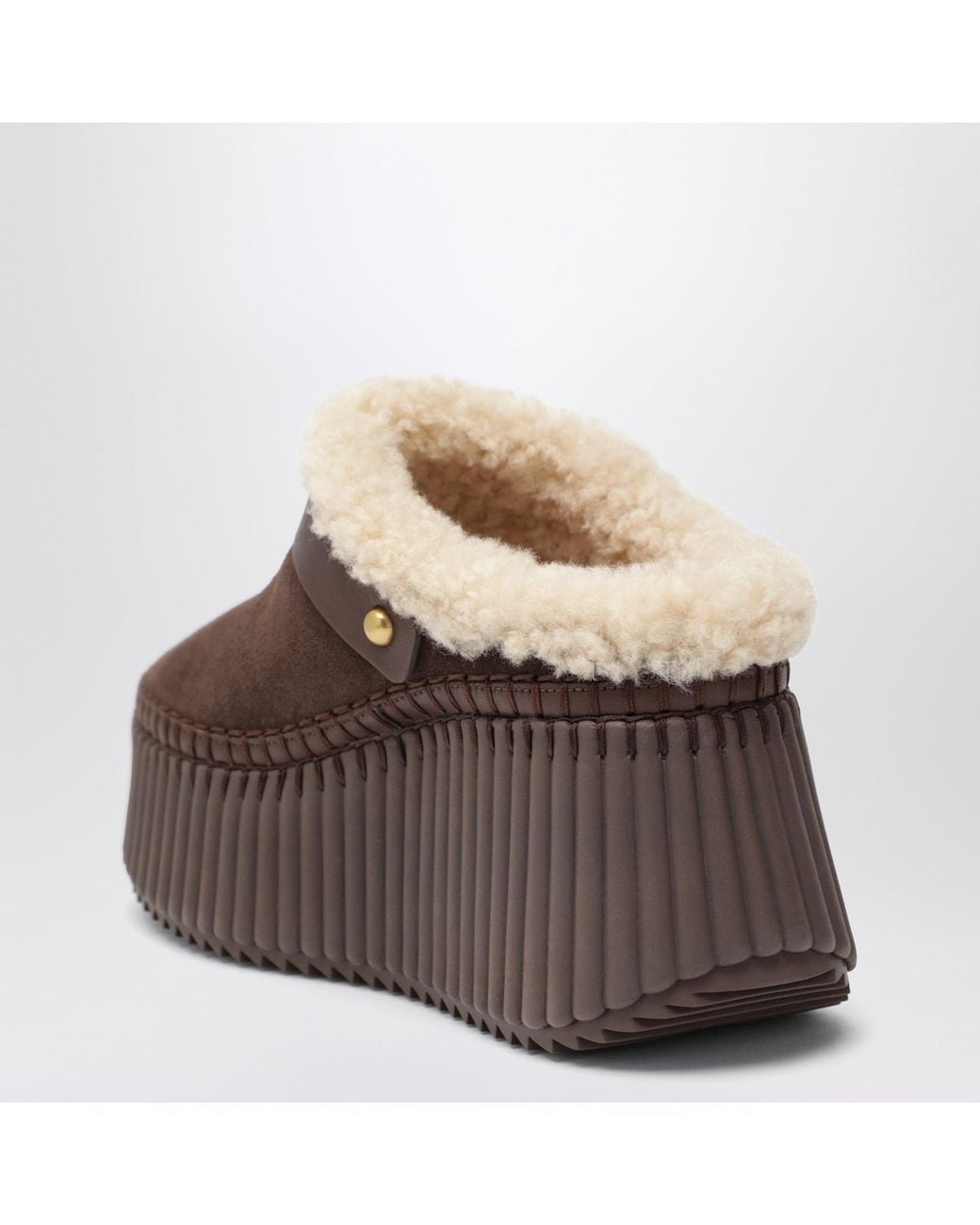Chloé Brown Nama Suede Wedge Mules
