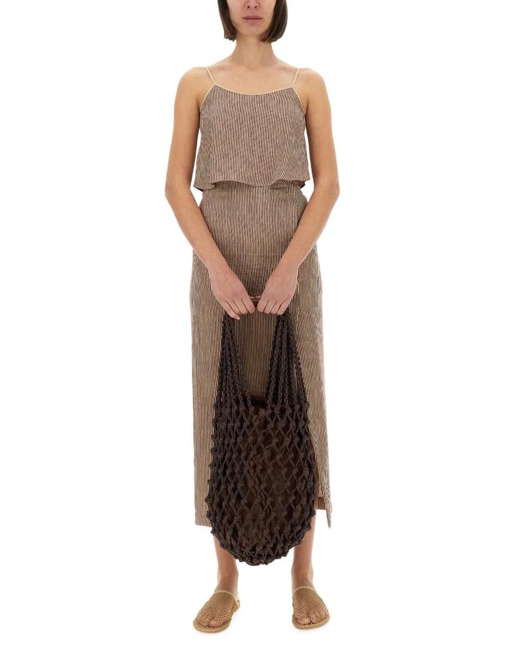 Alysi Brown "Micro Stripe" Top With Laces