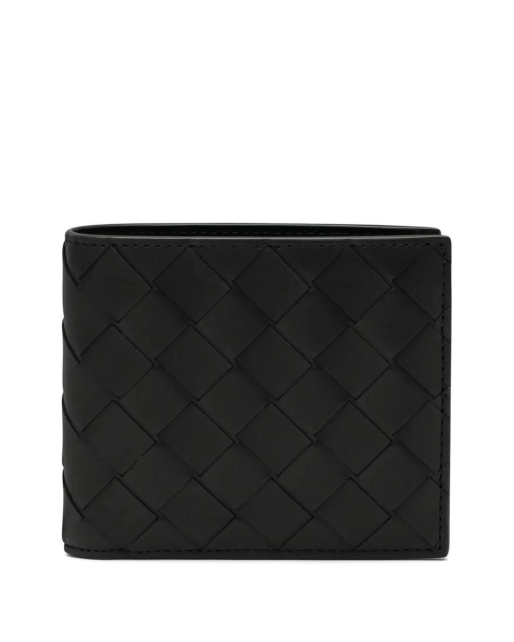 Bottega Veneta Black Woven Leather Bi-Fold Wallet for men