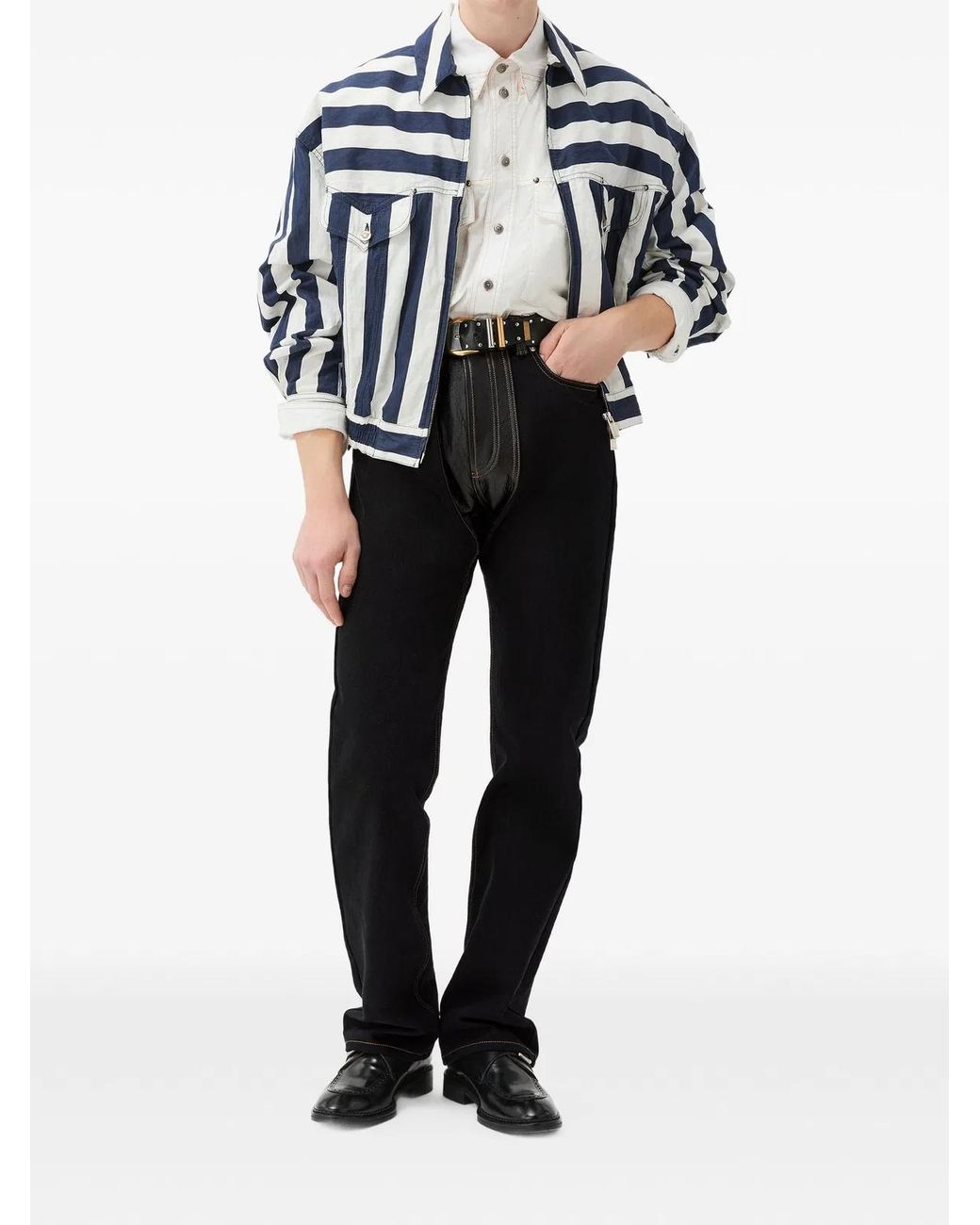 Versace Black Denim & Leather Straight Jeans for men