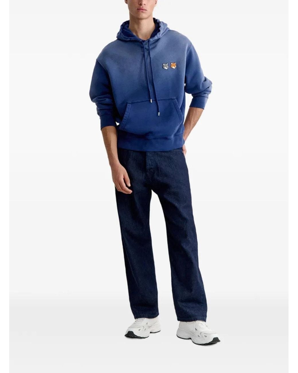 Maison Kitsuné Blue Faded Double Fox Head Comfort Hoodie for men