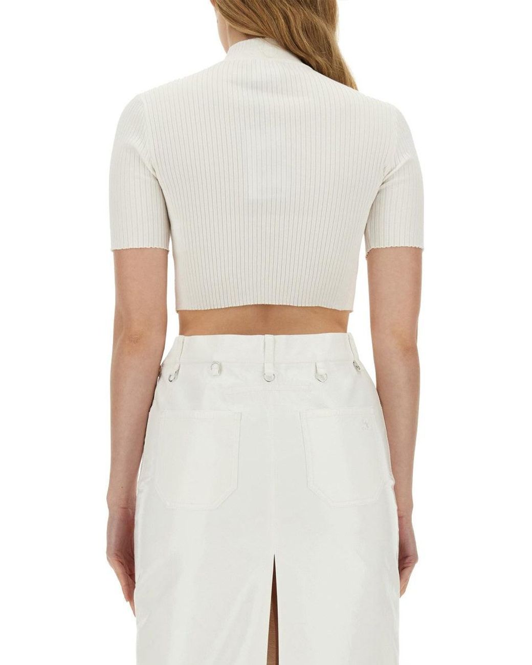 Courreges White Ribbed Fitted Crop Top