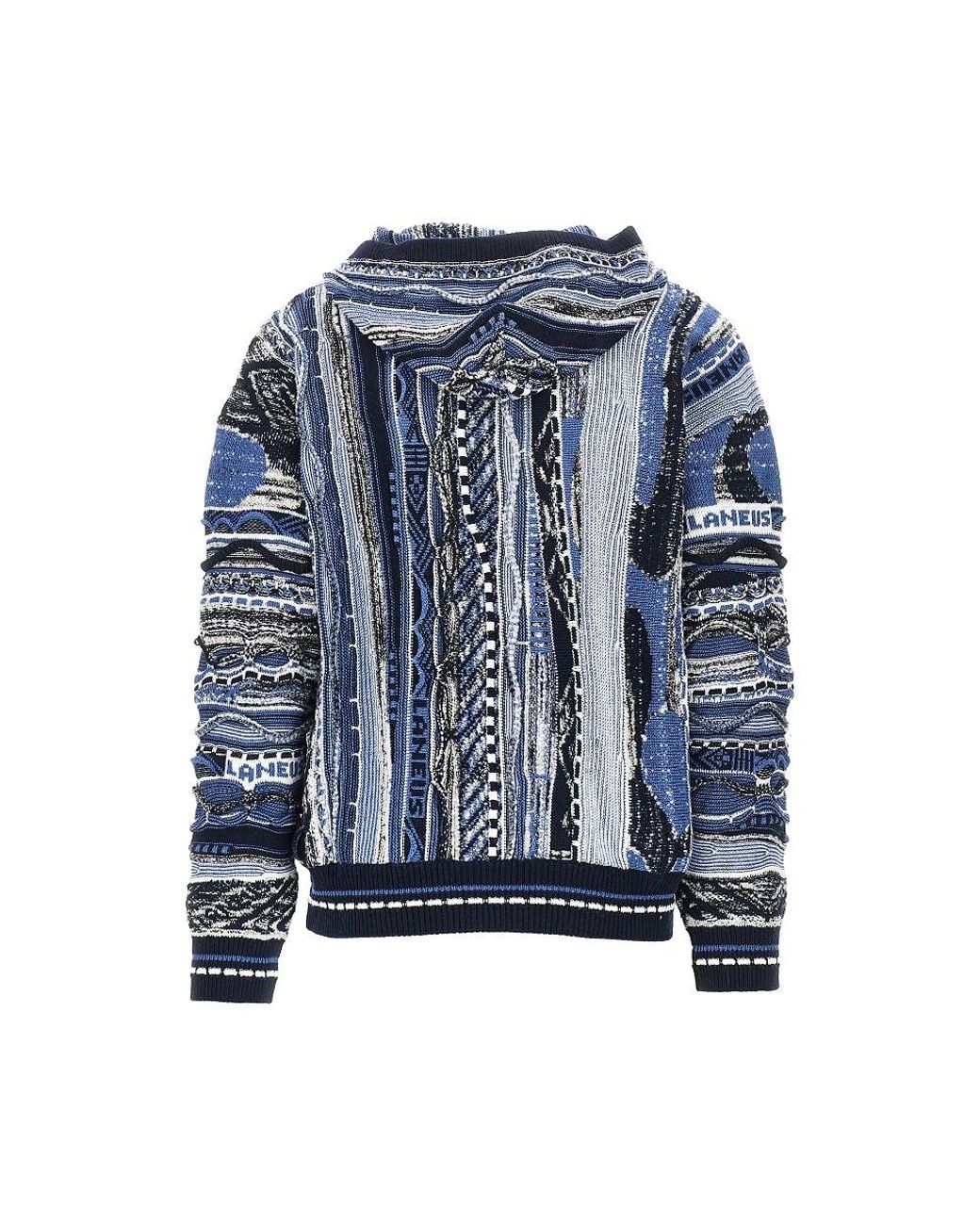 Laneus Blue Jacquard Knit Hoodie for men