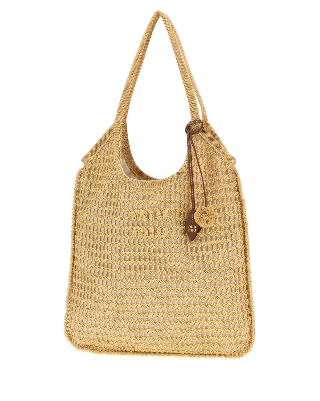 Miu Miu Natural Crochet Ivy Shopping Handbag