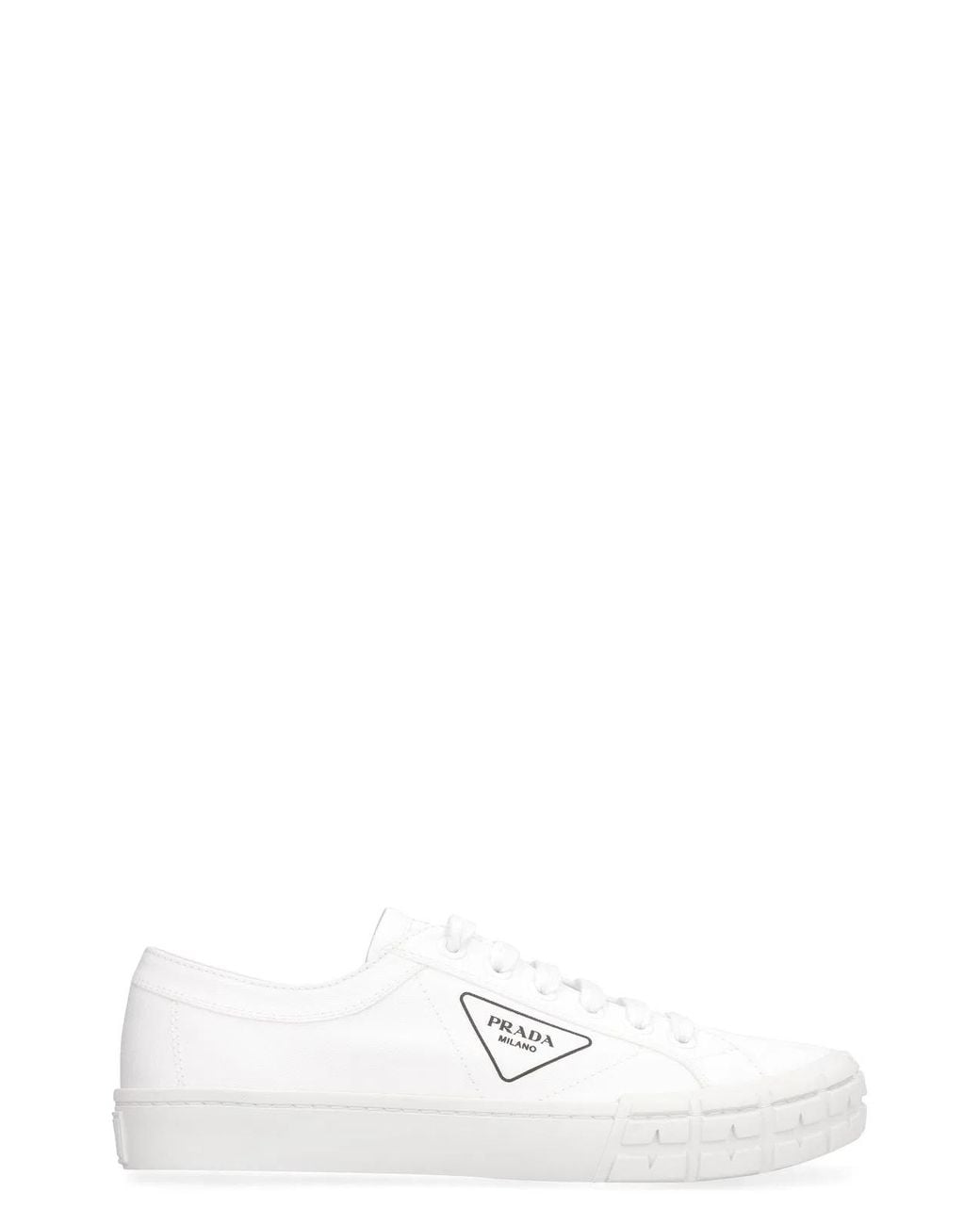 Prada White Gabardine Wheel Sneakers for men
