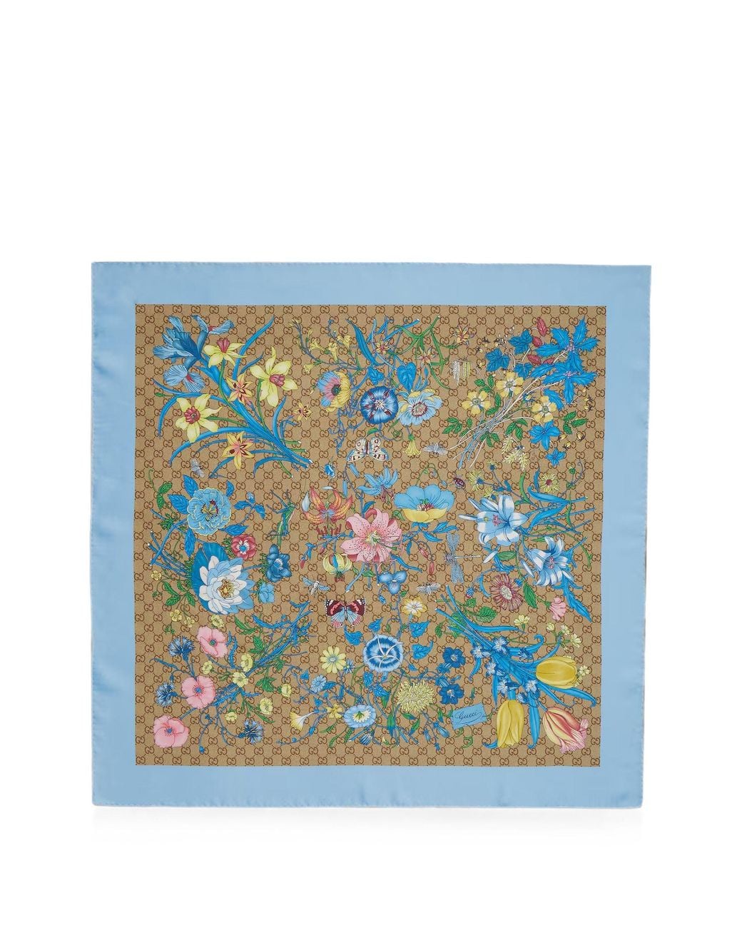 Gucci Blue Flora-Print Gg Scarf