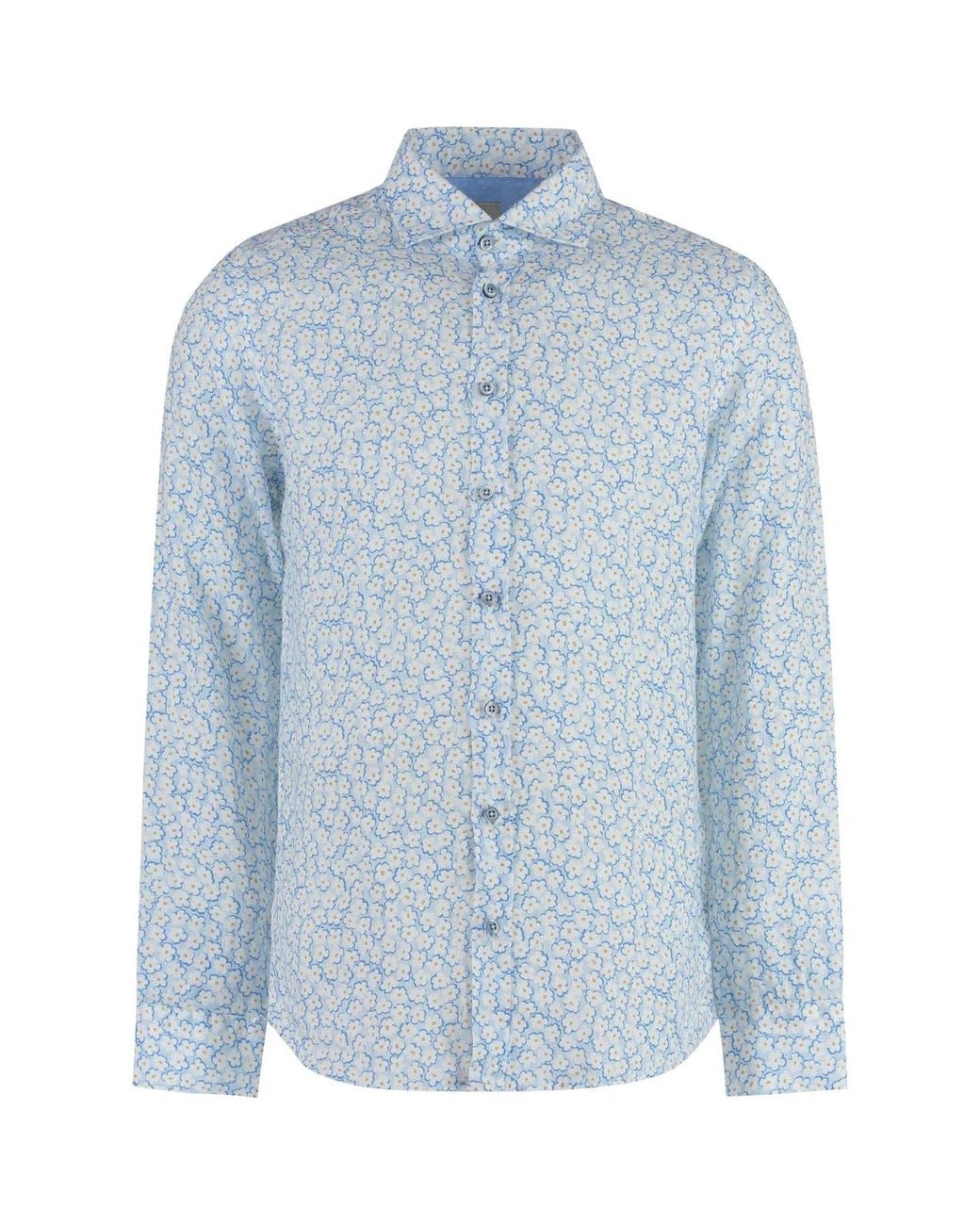 BASTONCINO Blue Printed Cotton Shirt for men