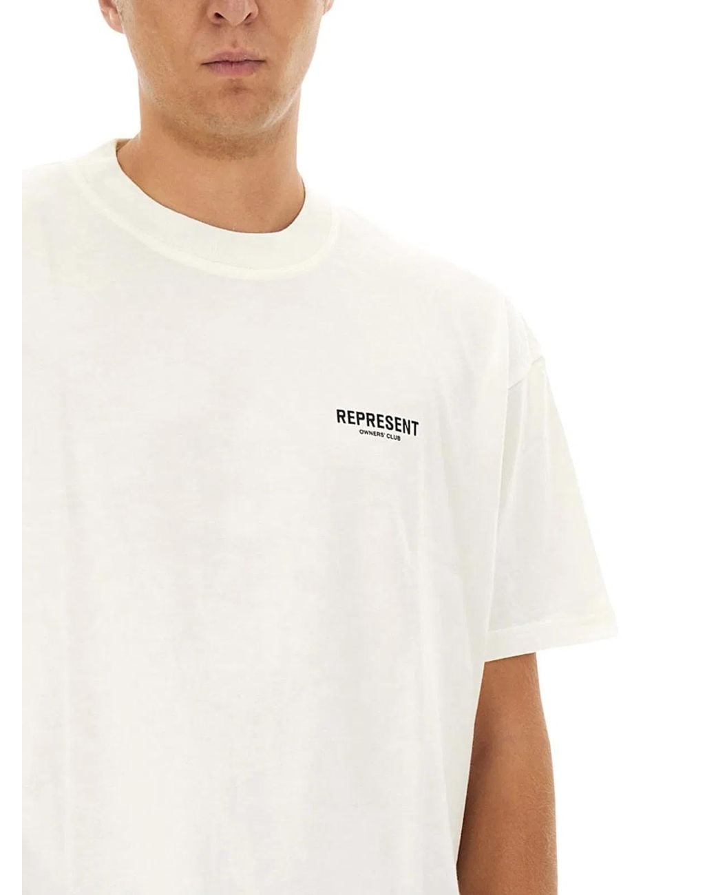 Represent White Cotton Crew-Neck T-Shirt for men