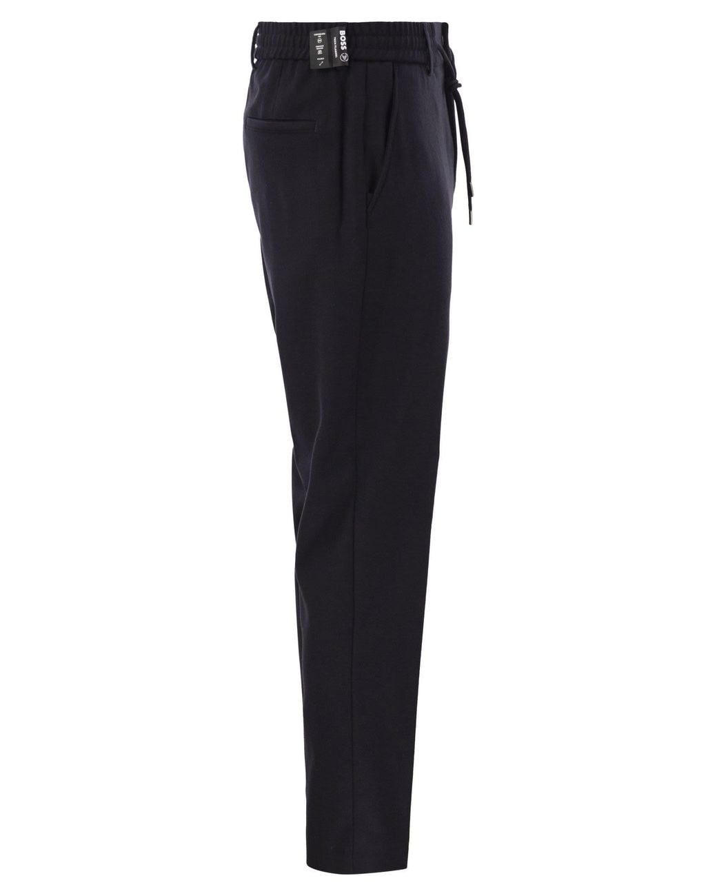 Boss Blue Virgin Wool-Blend Tapered Fit Trousers With Drawstring for men