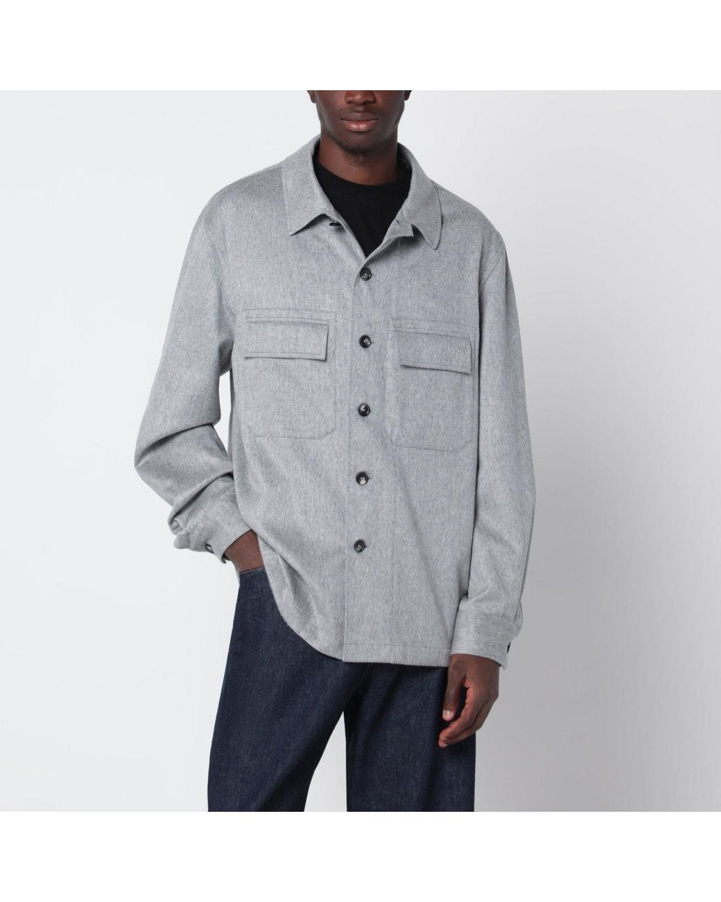 Zegna Gray Mélange Cashmere Shirt Jacket for men